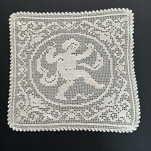 Vintage Intricate Crochet Lace Doily Cupid
